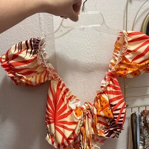 SHEIN Red and Orange Patterned Crop Top